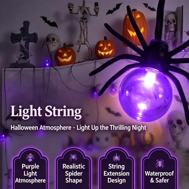 Yard Lighting Decor - Battery Powered Spider LED String Lights,