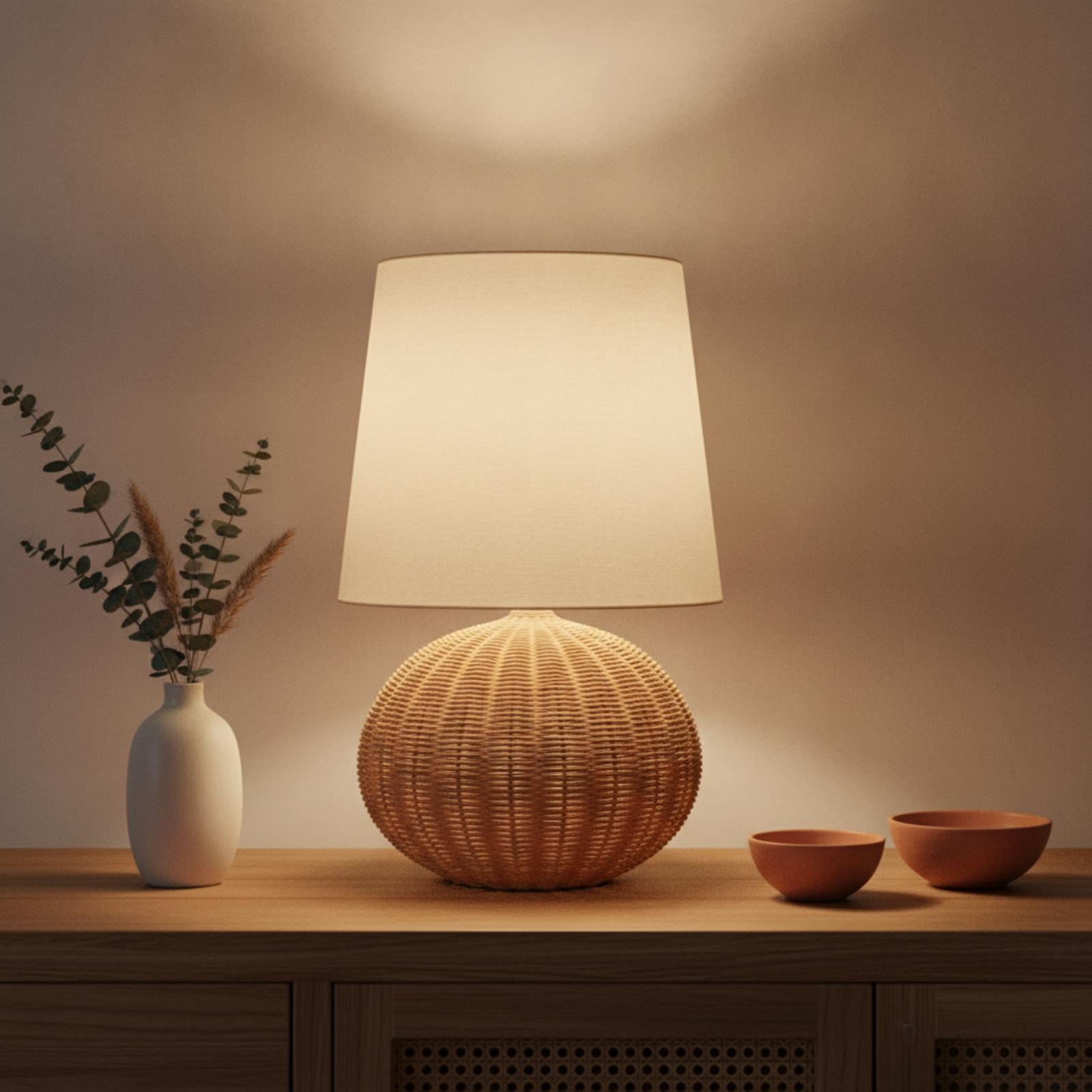 Bedside Lamp Rattan Base Fabri - огляд і ціна Lighting Table Decor