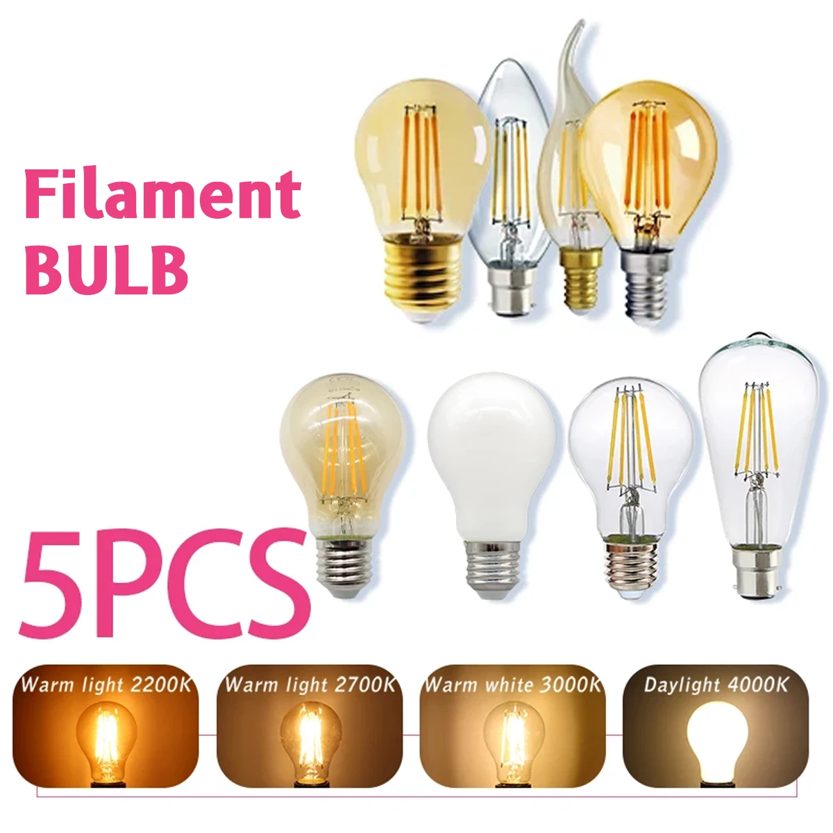 5PCS E27 E14 B22 Retro Edison  - огляд і ціна Vintage Lighting Decor
